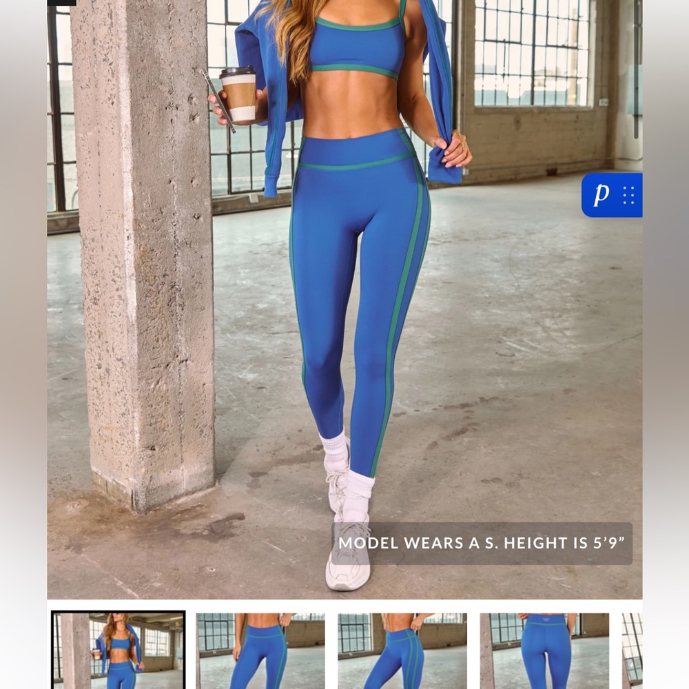 Vici Blue High-Waist Leggings with Green Side Stripe